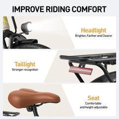 400W 36V Step-Through Electric Bike – 13Ah City Mountain Ebike for Women