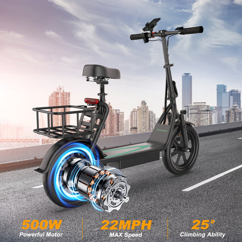 ESBS 500W 14 inch Commuter Electric Scooter 10.4Ah with Seat &Carry Basket With App ESBS 500W 14 inch Commuter Electric Scooter 10.4Ah with Seat &Carry Basket With App