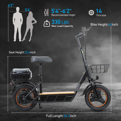 750W Electric Scooter with Seat – 14 Inch Tires Heavy Load Adult E-Scooter