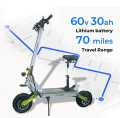 60V 6000W Dual Motor Electric Scooter – 11-Inch Off-Road 30Ah Battery