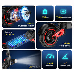 1600W 48V Electric Scooter – 10 Inch Waterproof Street Legal Adult E-Scooter