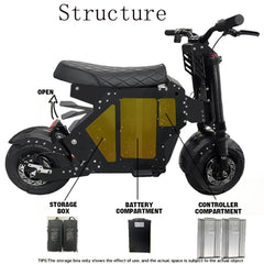 10000W Off-Road Electric Scooter – Dual 5000W Motors, 72V 50Ah, 14" Tires