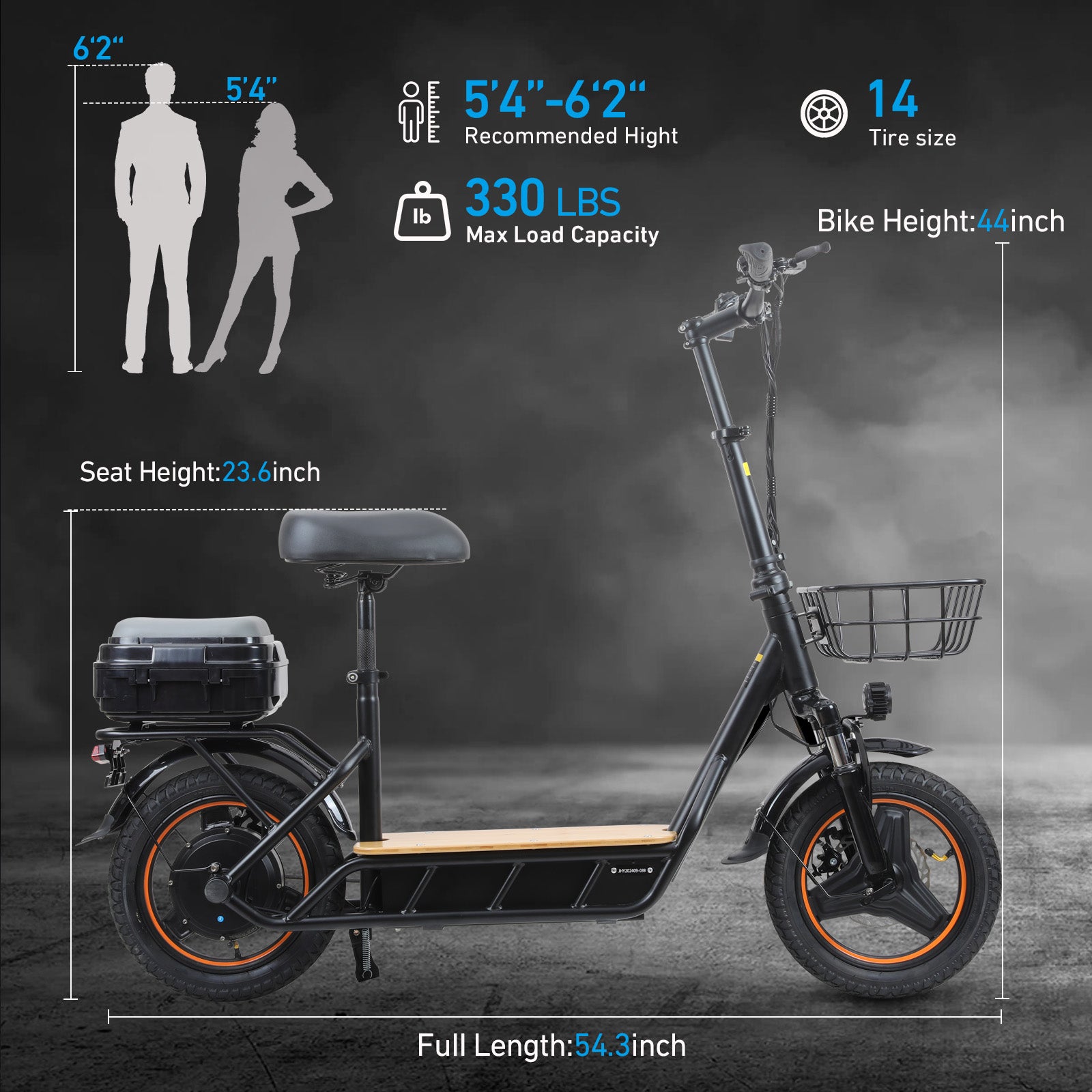 750W Electric Scooter with Seat – 14 Inch Tires Heavy Load Adult E-Scooter